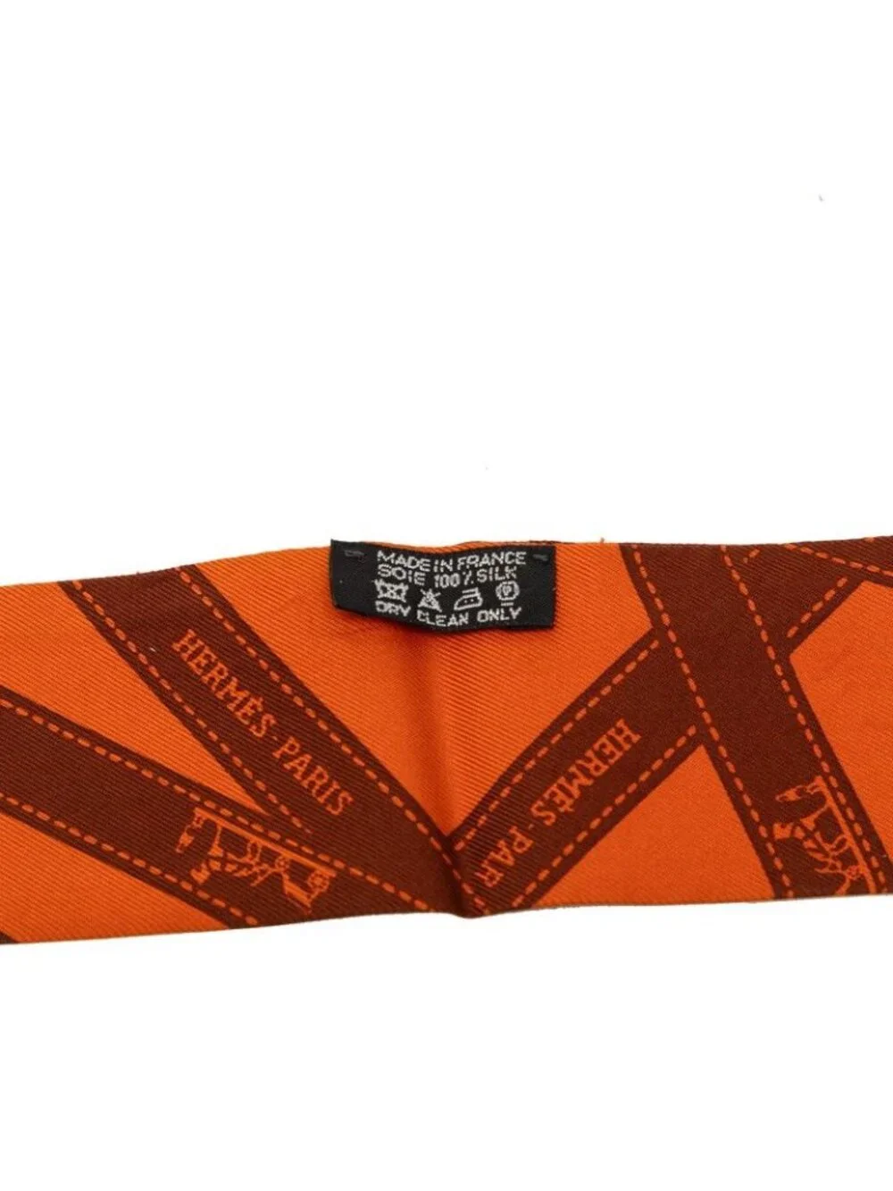 Hermes Twilly Bolduc Scarf Orange Brown Silk